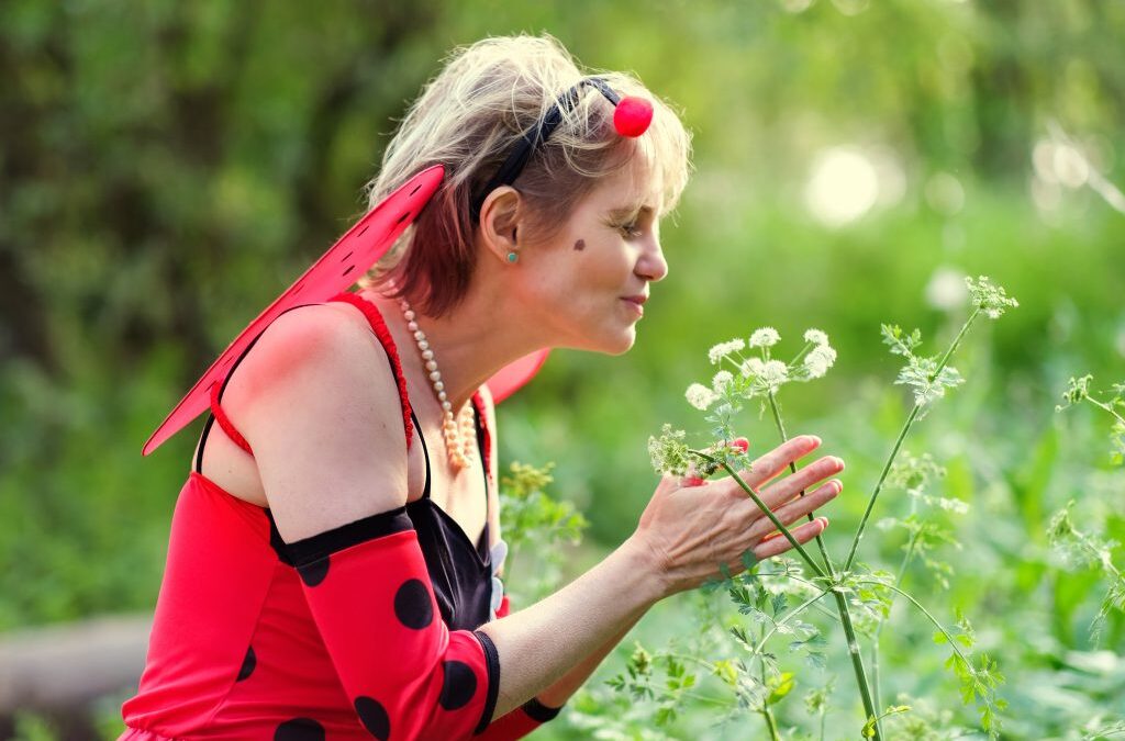 Fun photo-session with a ladybird